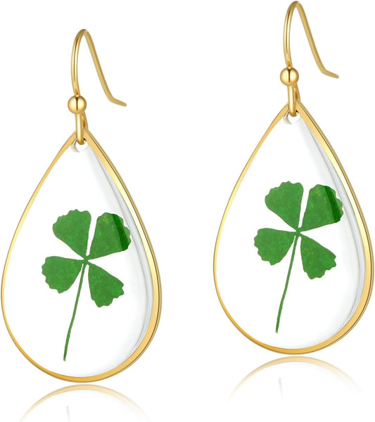 Hefestus Aretes de Flores Prensadas Reales para Mujeres, Diseño Col...