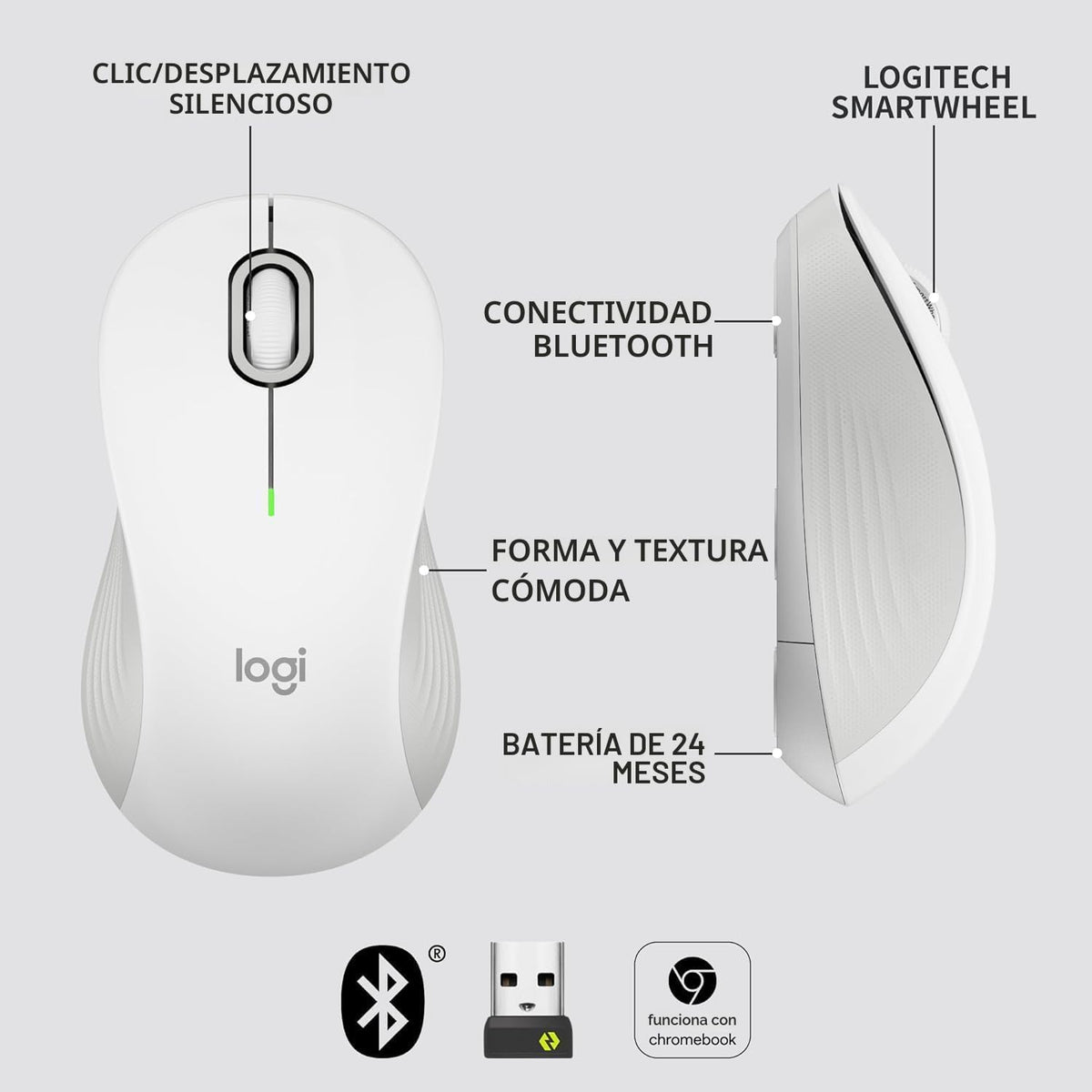 Ratón inalámbrico Logitech Signature M550 de tamaño pequeño a media...