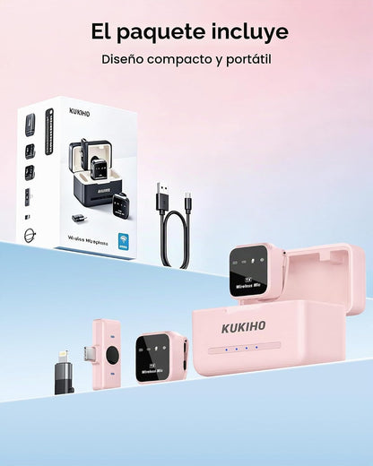 KUKIHO Micrófono Lavalier inalámbrico para iPhone, iPad y Android c...