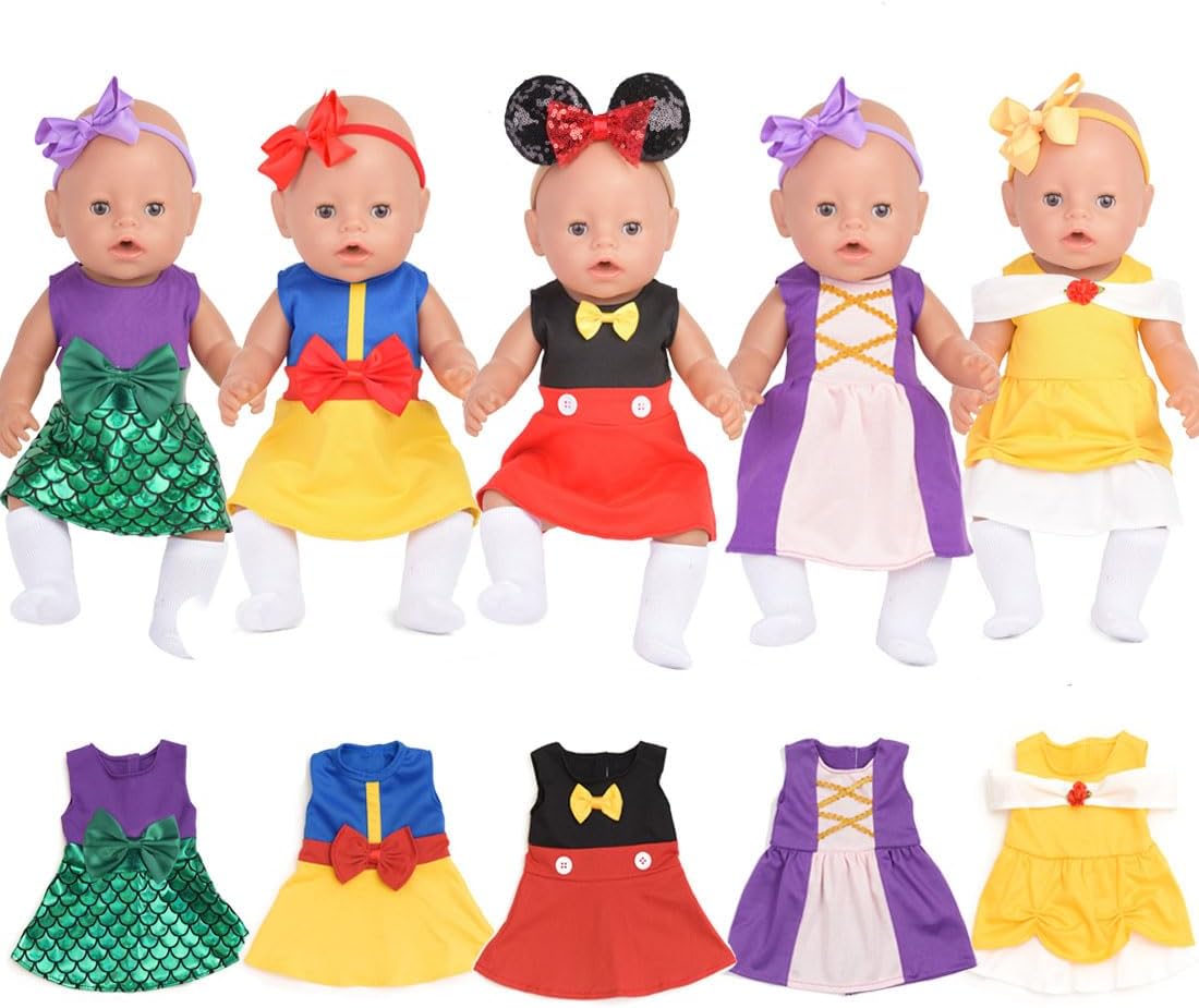 Sweet Dolly Accesorios para muñecas de bebé, 5 ropa de muñeca, traj...