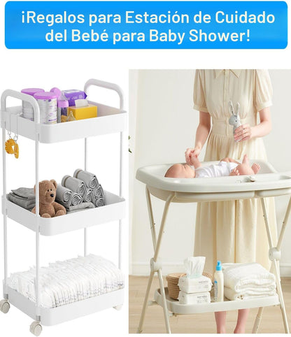 Carrito para pañales Volnamal, carrito rodante de plástico de 3 niv...