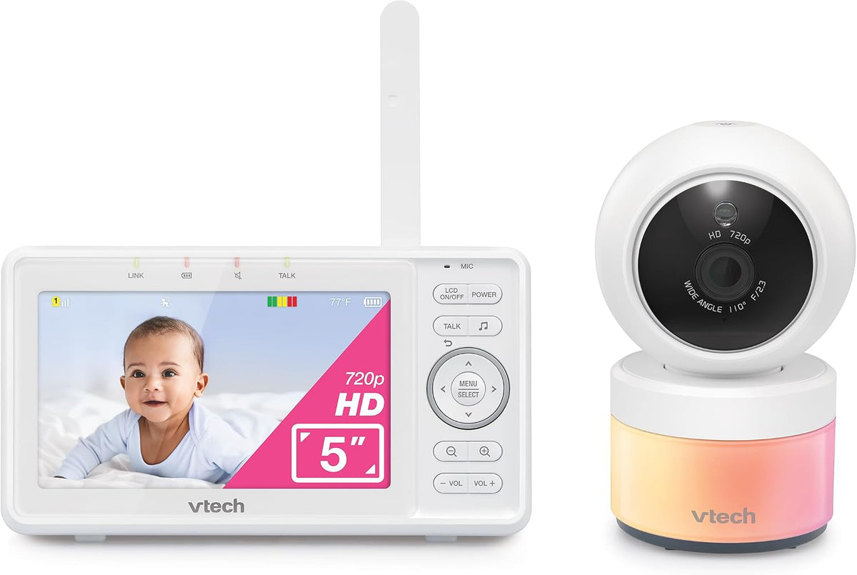VTech Vigilabebés con vídeo VM5263, LCD HD de 5", Pan-Tilt-Zoom, Bl...