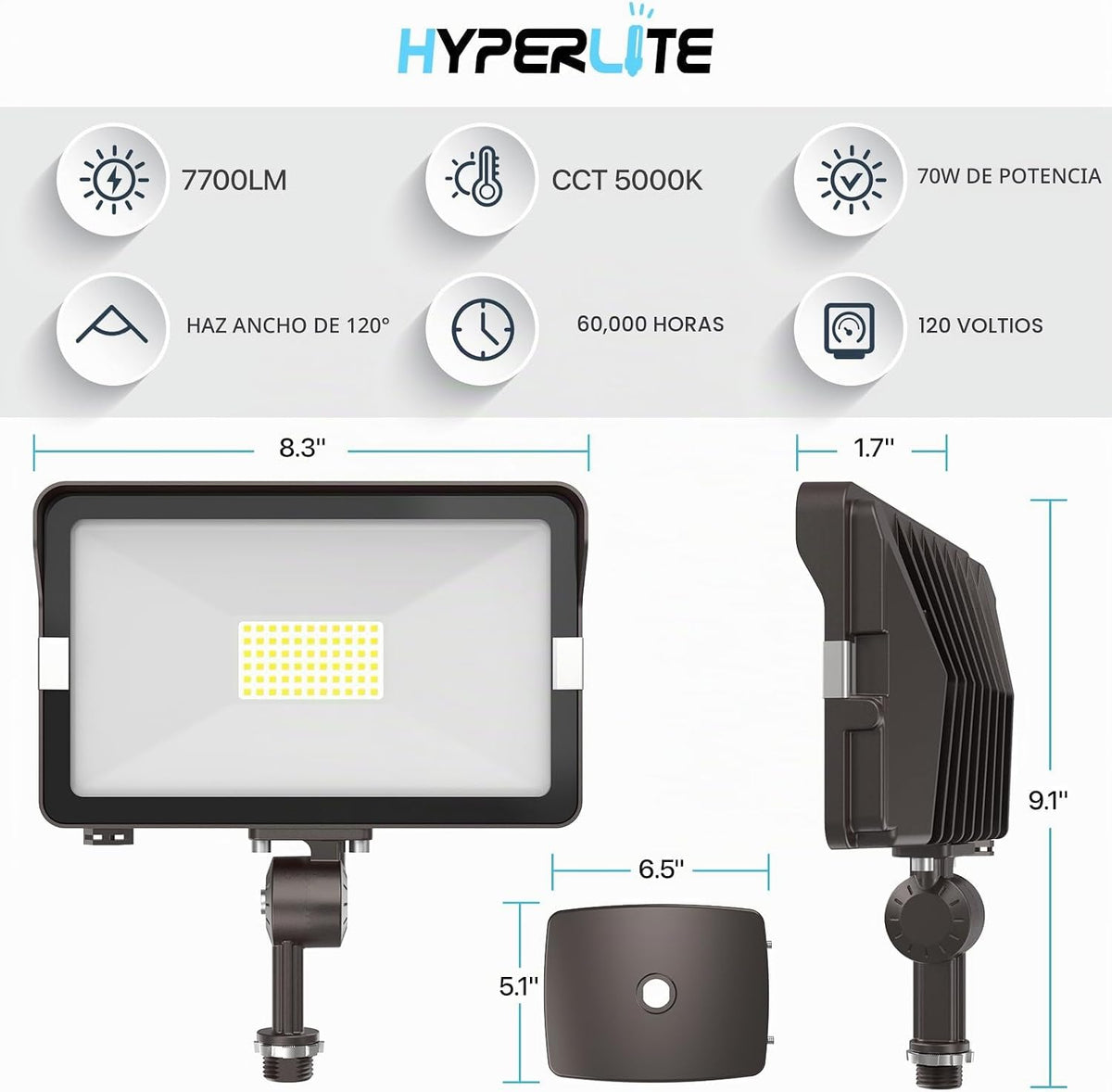 HYPERLITE Paquete de 2 luces de inundación de 70 W para exteriores,...
