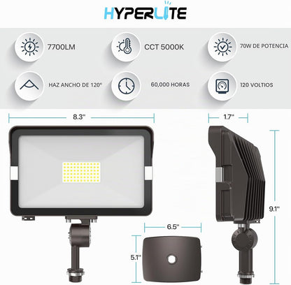 HYPERLITE Paquete de 2 luces de inundación de 70 W para exteriores,...