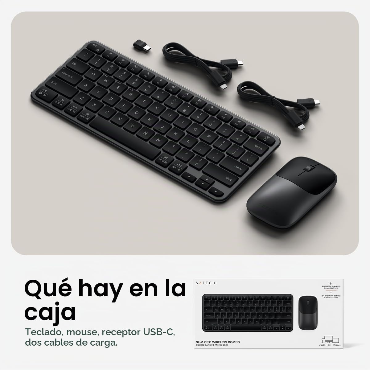 Satechi Slim CEX1 Combo de teclado y mouse inalámbricos, Bluetooth,...