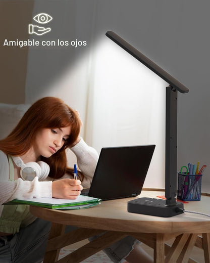 Addtam Lámpara LED de escritorio, tira de alimentación con 3 tomas,...