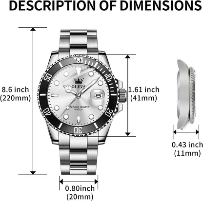 OLEVS Relojes de lujo para hombres grandes de acero inoxidable resi...
