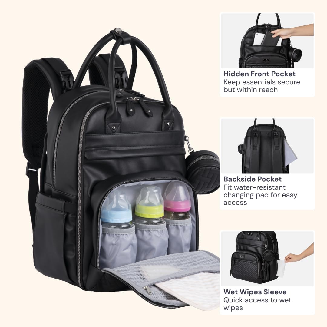 BabbleRoo Mochila de Cuero para Pañales - Bolso de Viaje para Bebé...