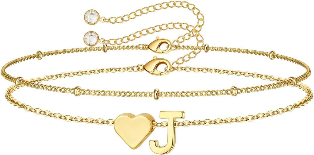 M MOOHAM Pulseras de oro con inicial de corazón para mujer, pulsera...