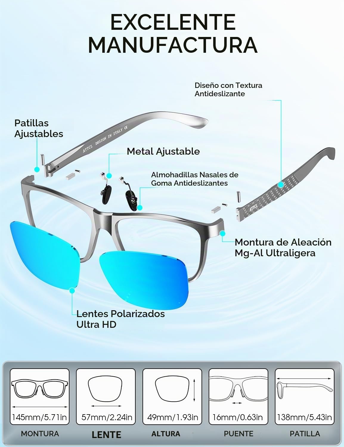 ATTCL Gafas de sol polarizadas para hombre Al-Mg Metal ultraligeras...