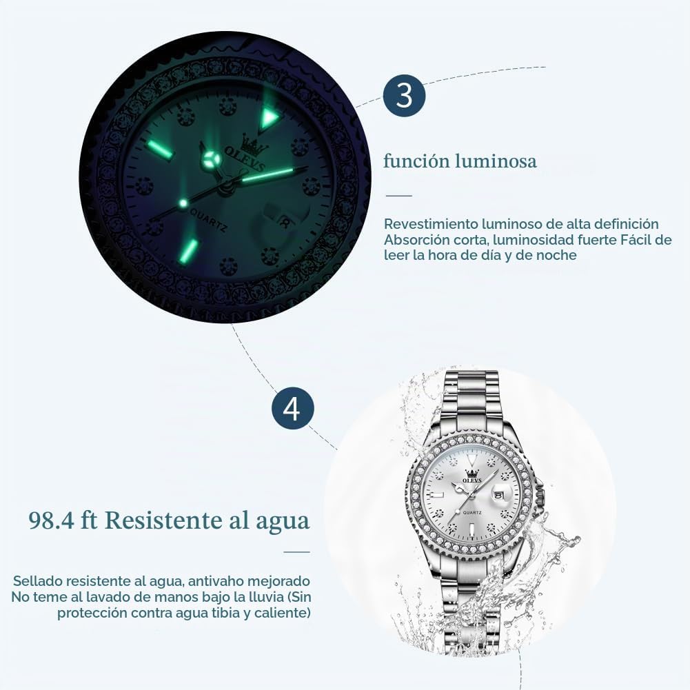 OLEVS Reloj Mujer Reloj Analógico Luminoso Vestido de Acero Inoxida...