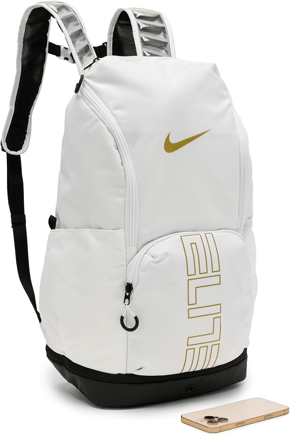 Nike Varsity Elite Mochila (32L), Blanco\/Negro\/Oro Metálico, MISC
