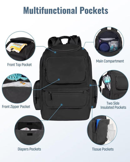 Mancro Mochila para pañales, bolsa multifuncional para pañales con...