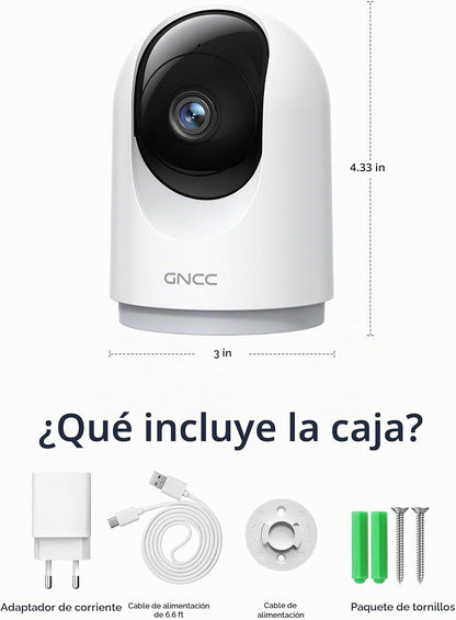 Cámara de seguridad interior GNCC 2K, cámara para bebés/mascotas co...