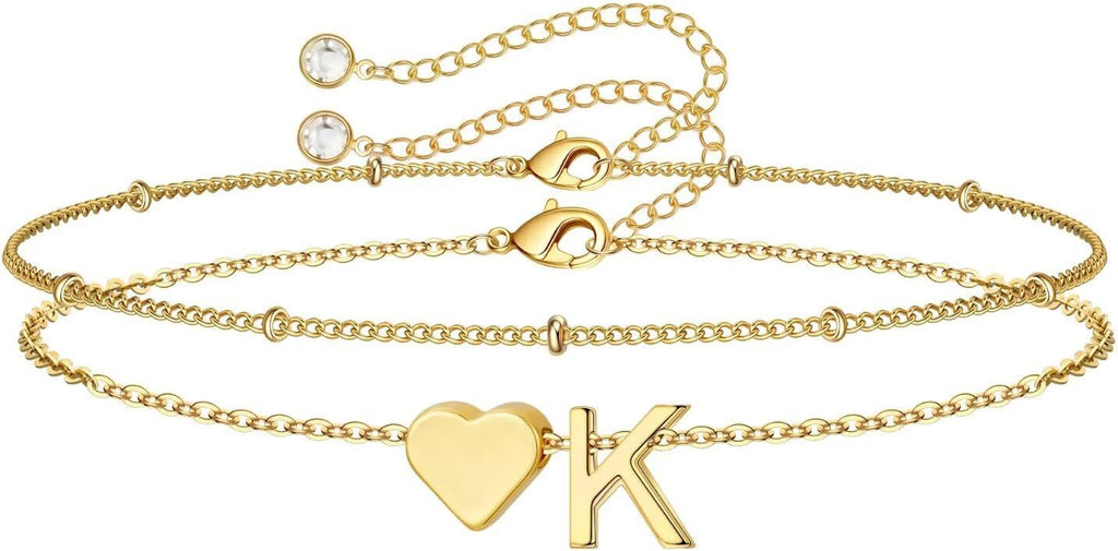 M MOOHAM Pulseras de oro con inicial de corazón para mujer, pulsera...