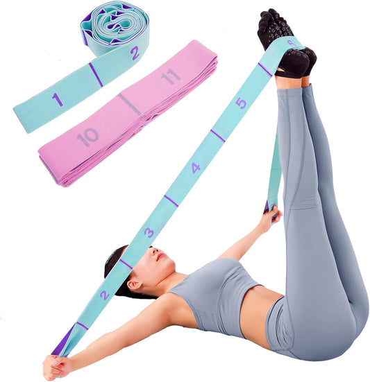 Paquete de 2 correas de yoga con 11 bucles, bandas elásticas ajusta...