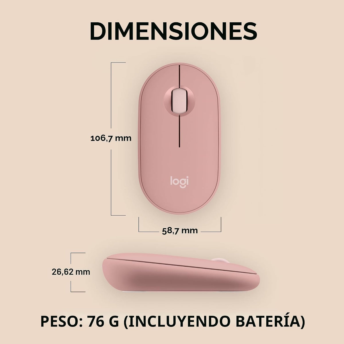 Ratón inalámbrico Bluetooth Logitech M350s Pebble 2 - Tonal Rose |...