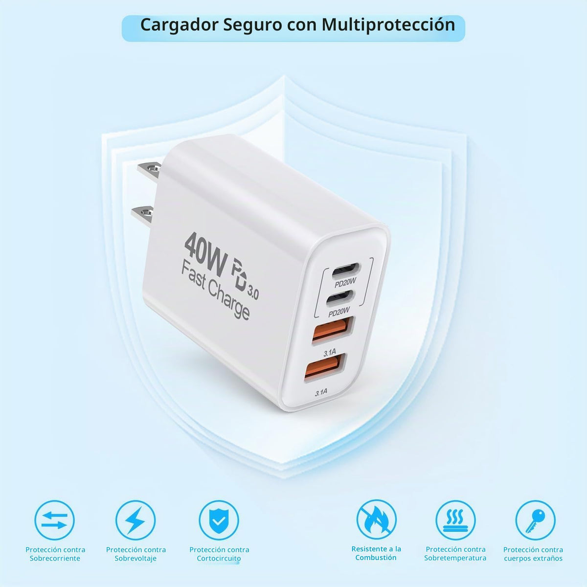 Cable de carga rápida tejido USB C-C de 10 pies, cargador de pared...