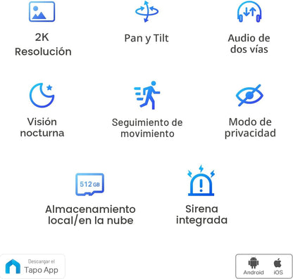 Tapo Cámara de seguridad 2K Pan Tilt para monitor de bebé, cámara d...