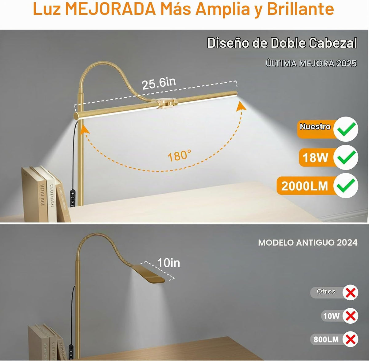 Lámpara de pie dorada, 18 W\/2000 lúmenes, lámpara de pie LED brill...