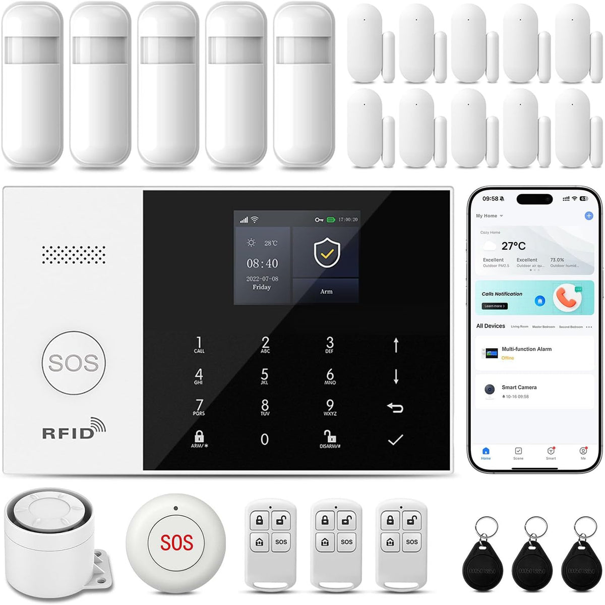 Sistema de alarma para seguridad del hogar, WiFi+4G, alertas instan...