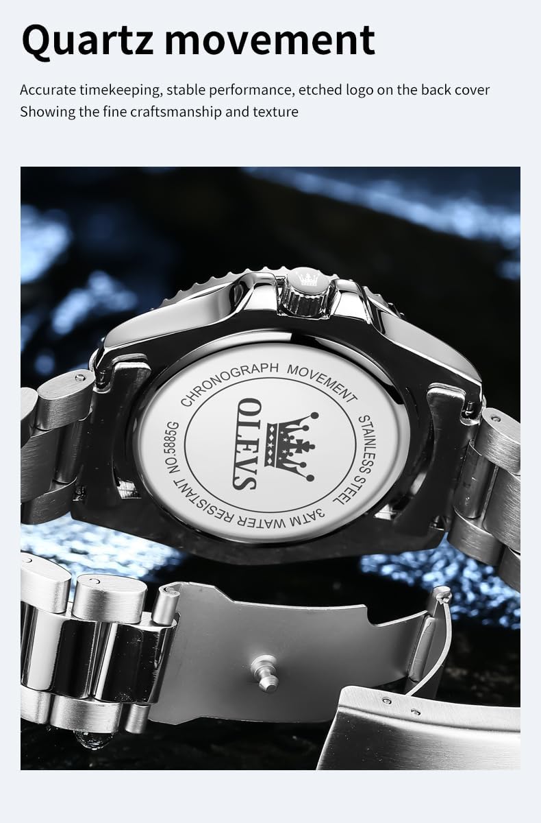 OLEVS Relojes de lujo para hombres grandes de acero inoxidable resi...