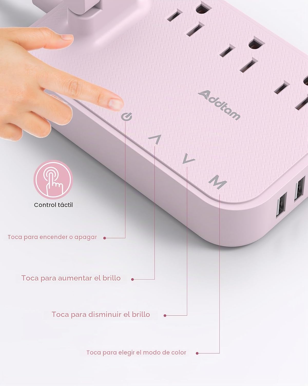 Addtam Lámpara LED de escritorio, tira de alimentación con 3 tomas,...