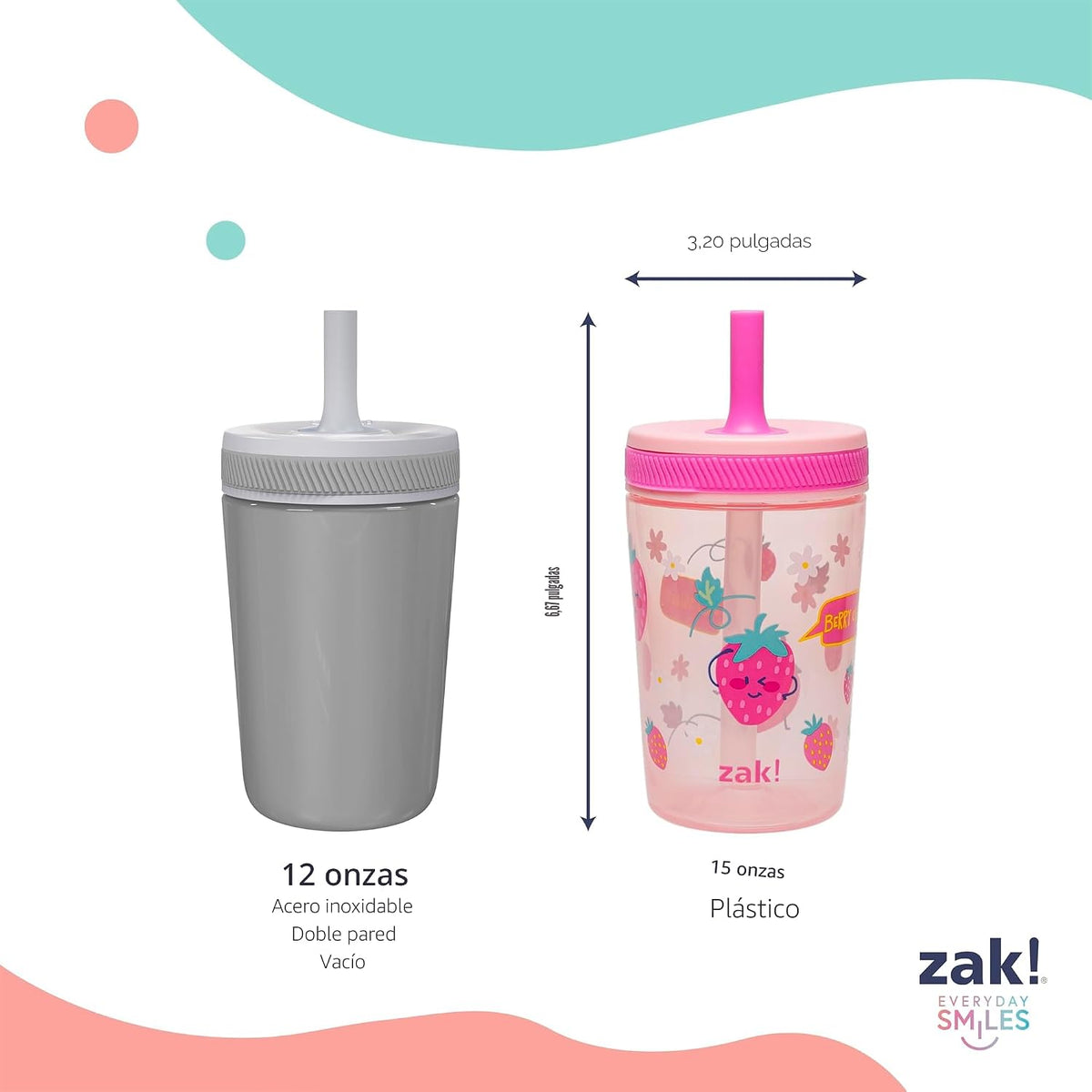 Zak Designs Kelso - Vasos para niños pequeños para viajes o en casa...