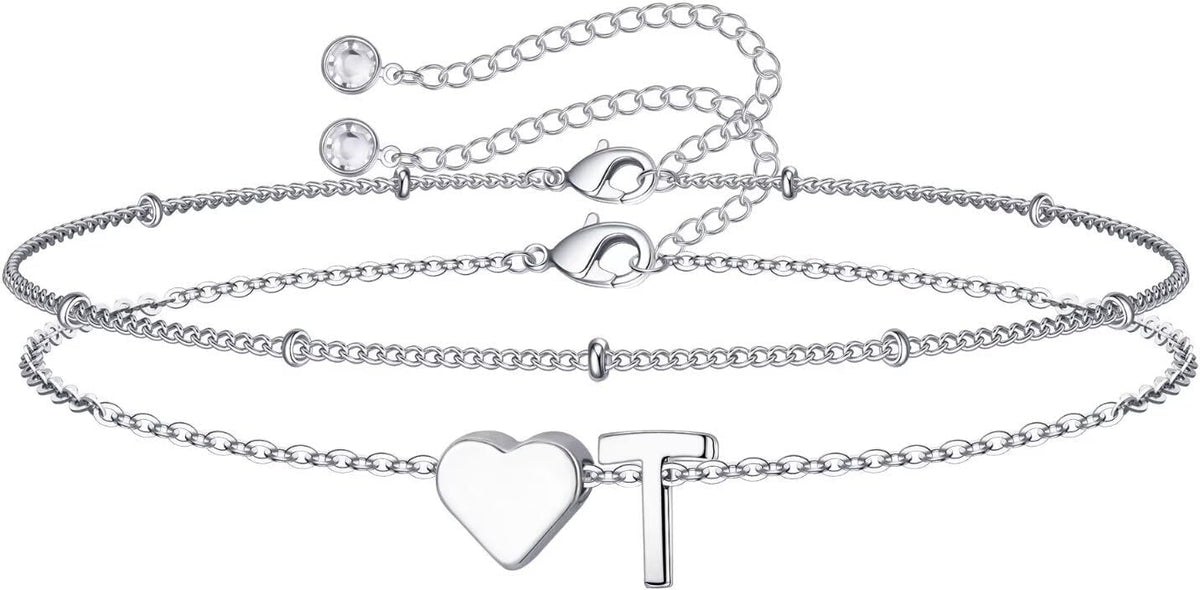 M MOOHAM Pulseras de oro con inicial de corazón para mujer, pulsera...