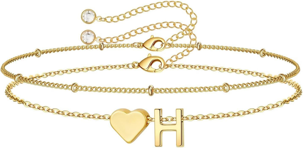 M MOOHAM Pulseras de oro con inicial de corazón para mujer, pulsera...