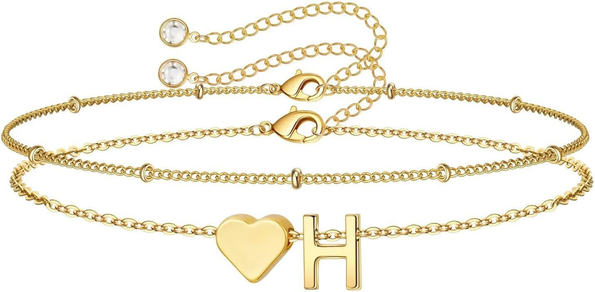 M MOOHAM Pulseras de oro con inicial de corazón para mujer, pulsera...