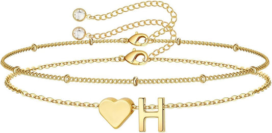 M MOOHAM Pulseras de oro con inicial de corazón para mujer, pulsera...
