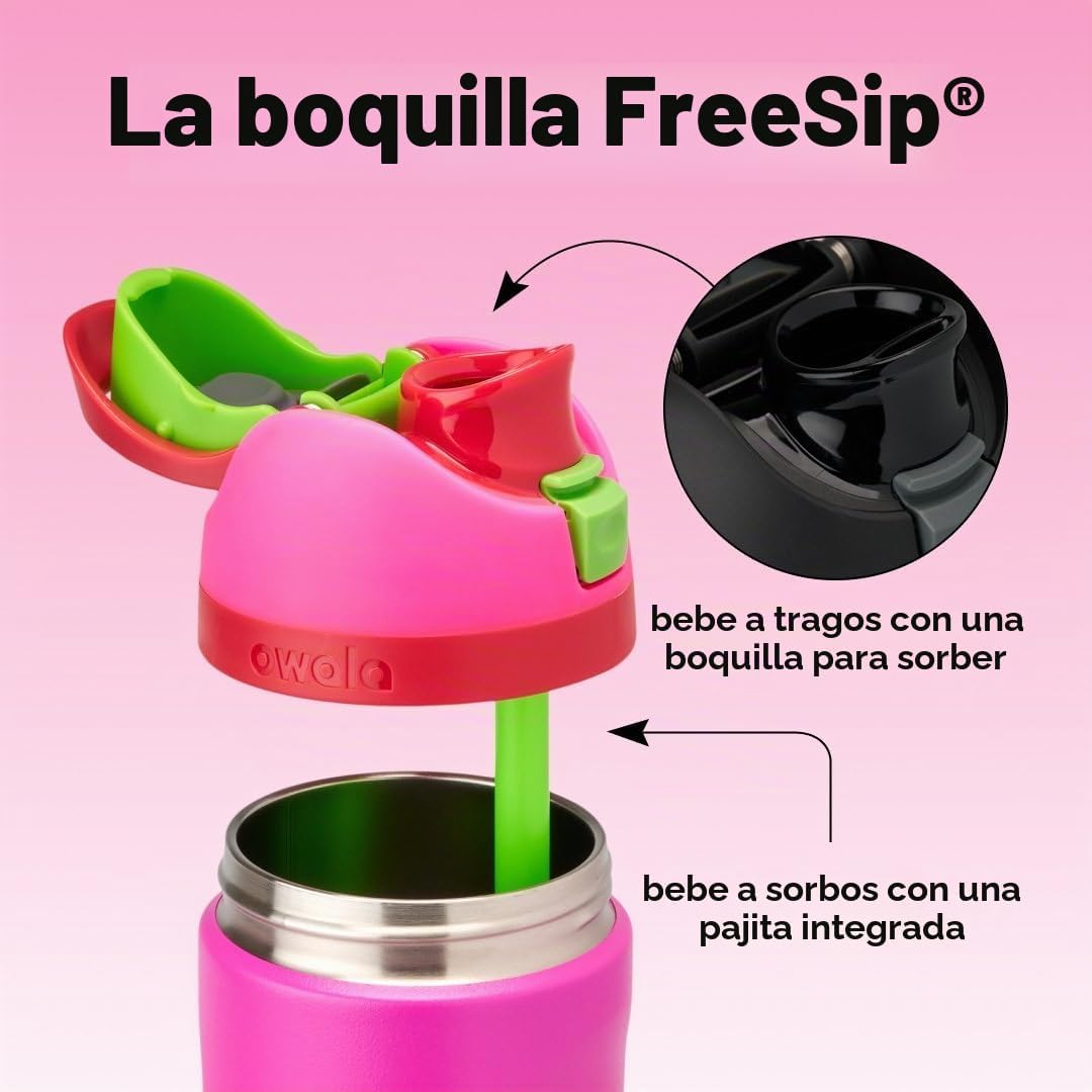 Owala FreeSip - Botella de agua de acero inoxidable para niños, 16...