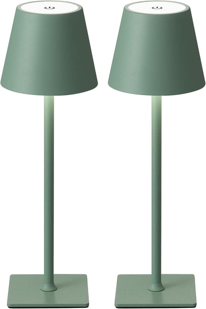 KDG Paquete de 2 lámparas de mesa verdes inalámbricas, lámparas de...