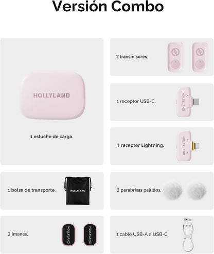 Hollyland Lark A1 Combo (2TX+2RX+estuche de carga) Micrófono magnét...