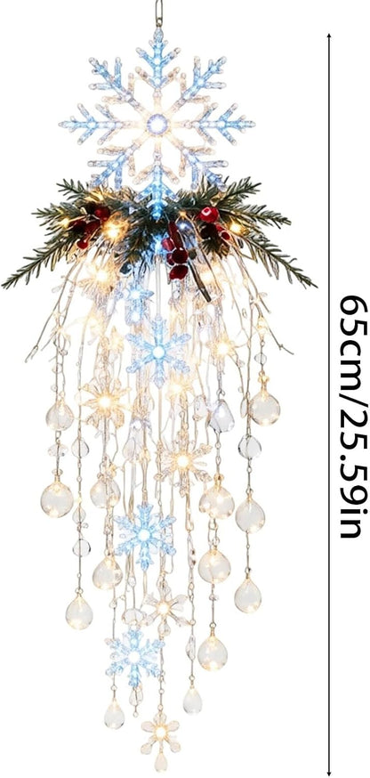 Luz de Navidad en cascada de cristal, copo de nieve colgante y deco...
