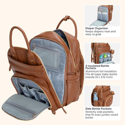 BabbleRoo Mochila de cuero para pañales - Baby Essentials Bolsa de...