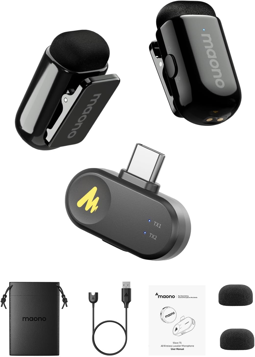 MAONO Wave T1 Mini micrófono Lavalier para iPhone\/Android con cone...