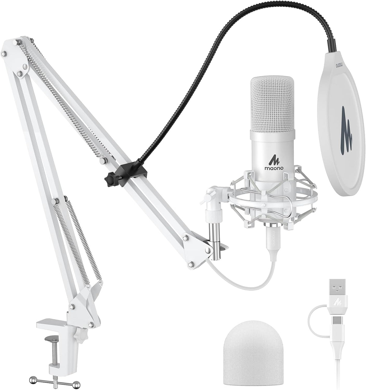 MAONO Micrófono de condensador XLR\/USB blanco A04 Gen2 para grabac...
