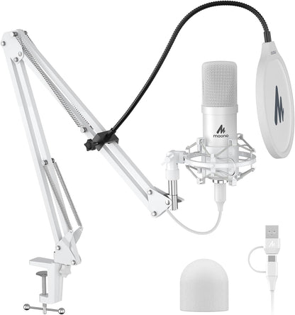 MAONO Micrófono USB blanco A04, micrófono condensador de 192kHz\/24...