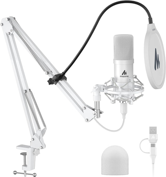 MAONO Micrófono USB blanco A04, micrófono condensador de 192kHz\/24...