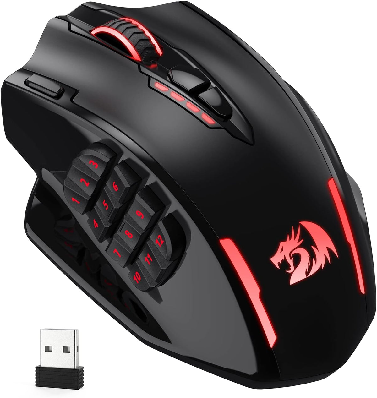 Ratón inalámbrico para juegos Redragon M913 RGB MMO, teclas de reas...