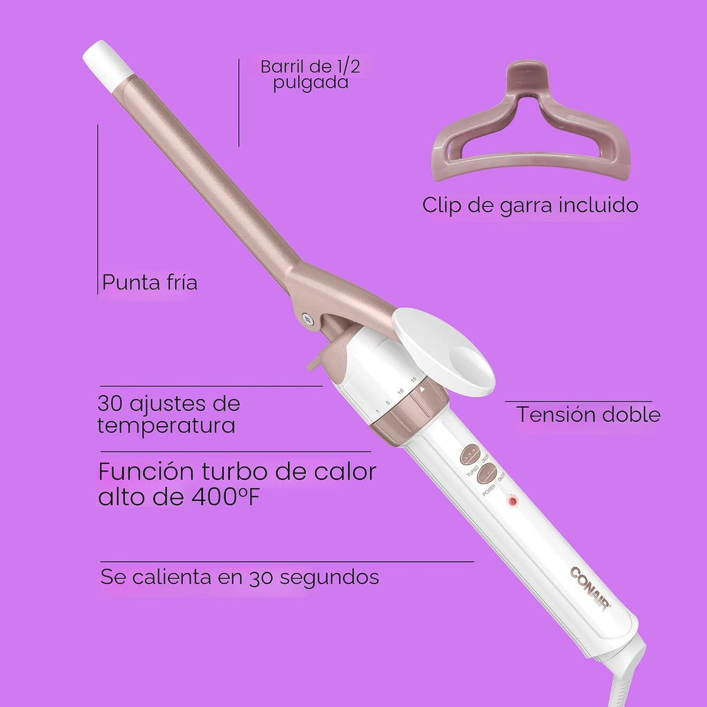 Conair - Plancha rizadora con clip de garra, barril de 1\/2 pulgada...