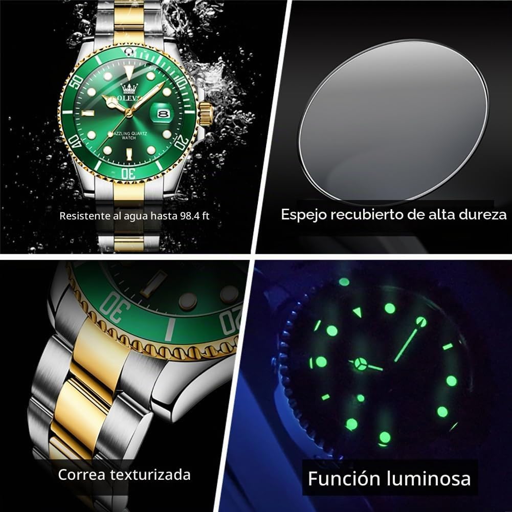 OLEVS Relojes de lujo para hombres grandes de acero inoxidable resi...