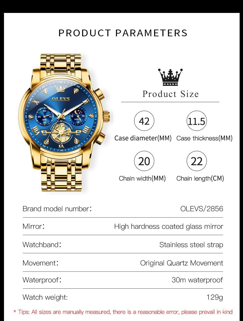 OLEVS Relojes para hombre, resistente al agua, de lujo, gran cara,...