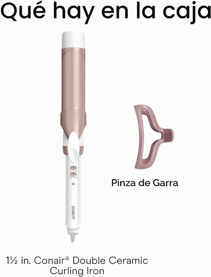 Conair Rizador de cerámica doble de 1 ½ pulgadas con clip de garra,...