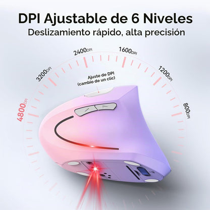 TECKNET Ratón ergonómico, 4800 DPI inalámbrico Bluetooth vertical,...