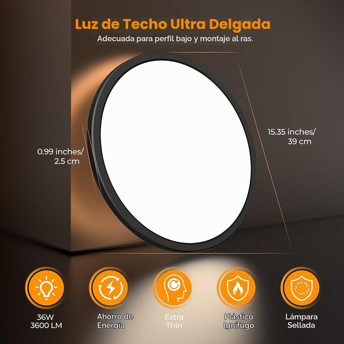 BLNAN Lámpara LED de techo empotrada con control remoto, 15.4 pulga...