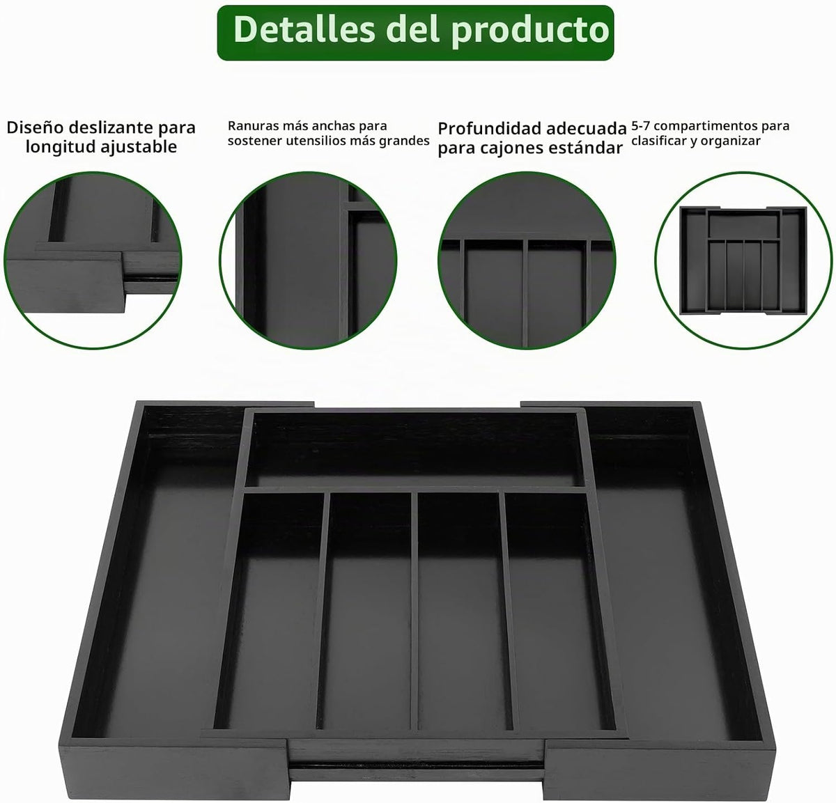 VaeFae Organizador de cajones de bambú, mediano, negro | Organizado...