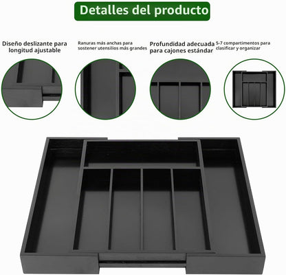 VaeFae Organizador de cajones de bambú, mediano, negro | Organizado...